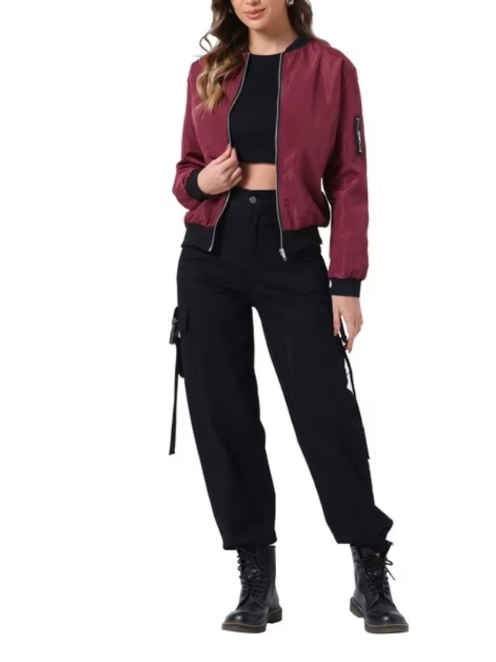 Women’s Burgundy Bomber Jacket - Classic Lightweight Coat